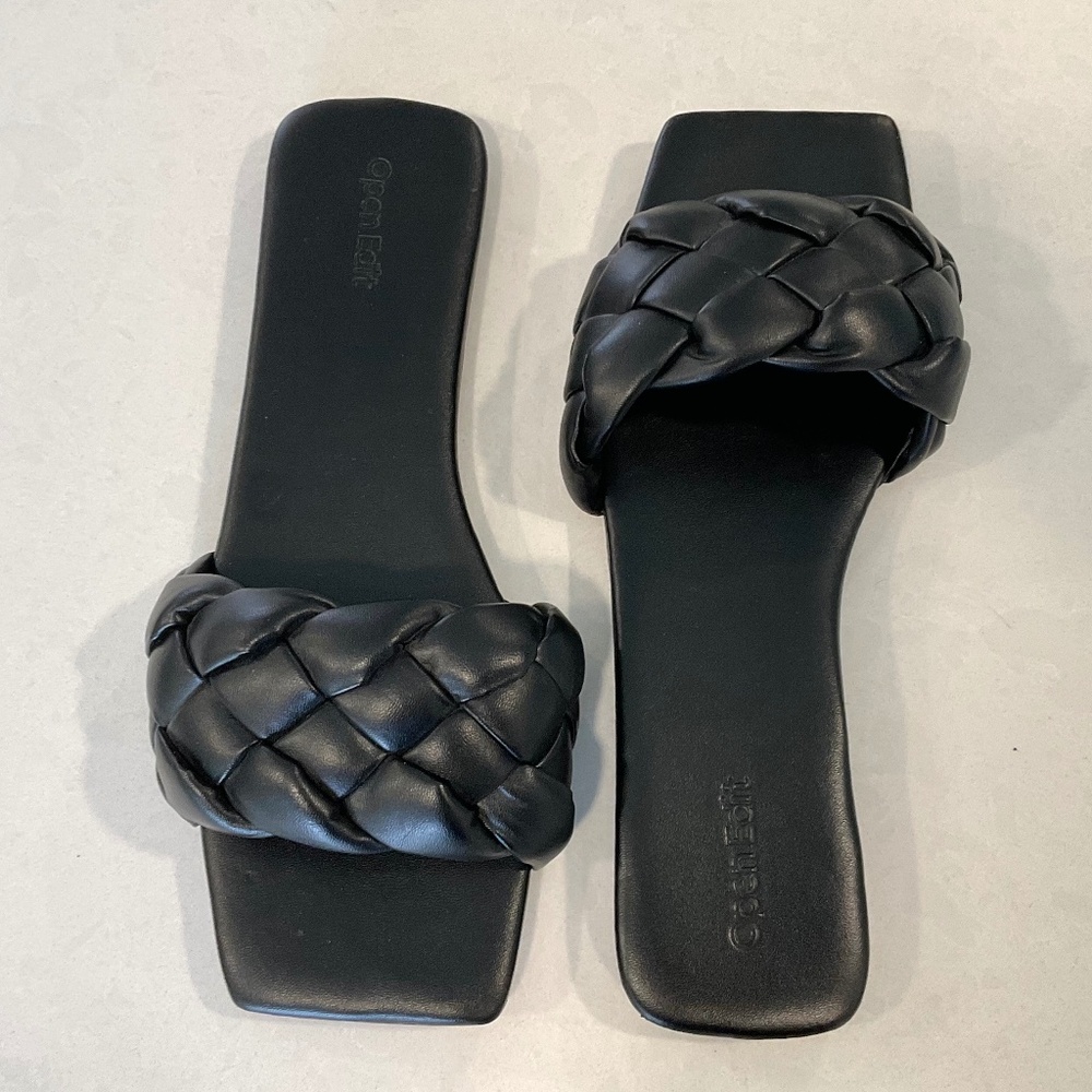 Woven Black Slide Sandals - Open Edit